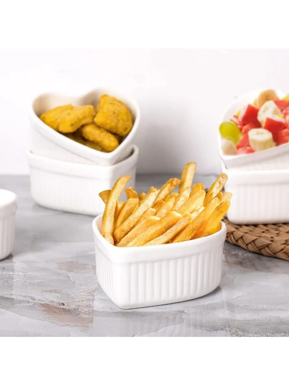 Heart Shaped Ramekins Set of 6 - 6 Oz Porcelain Baking Dishes for Souffle